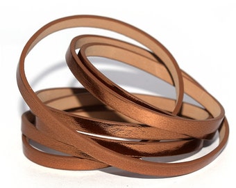 50 cm, 1 or 2 meters of flat metallized leather bronze 5 mm