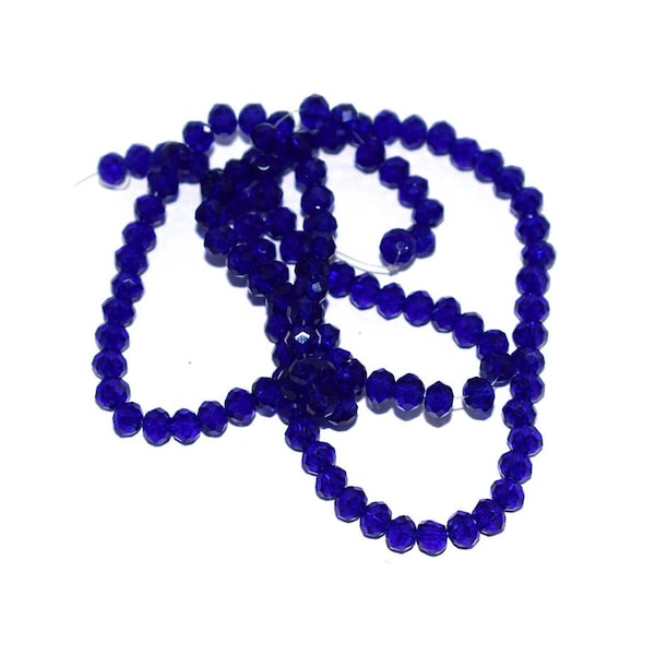 50, 100 or 200 glass beads flattened round facet (pumpkin) 3x4mm hole 1 mm royal blue - dark transparent