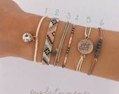 Kit quot DIY quot Collection 6 Bracelets - beige, light grey and dark, peach (light orange) (miyuki, Swarovski, cotton cited, facets, rockery)