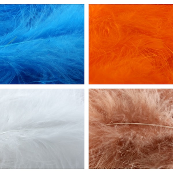 10, 30 ou 50 plumes marabout véritables en vrac orange fluo, bleu fluo, blanc, écru (beige)