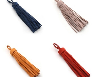 1, 5 or 10 Pampille (pompom) in genuine "suede" leather 75 mm navy blue, orange, light pink or red (pendant)