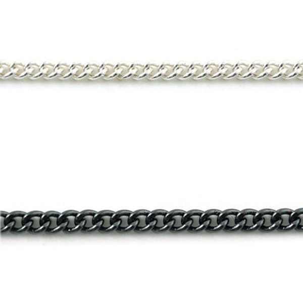 1 - 5 - 10 Collier sautoir mailles gourmettes 90 cm  (chaine + mousqueton + anneau)  support pour collier argenté / gun (noir)