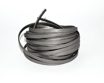 20/50/100 cm flat metallized leather lead matt silver 5 mm - Ref: 2667