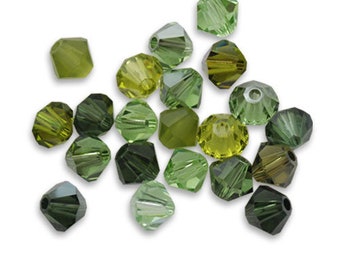 20, 50 ou 100 assortiment perle toupie en cristal Swarovski 3 ou 4 mm camaieu / dégradé vert (emerald, chrysolite, erinite, khaki etc,)