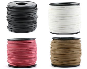 3 , 5 or 10 meters of suede (artificial suede) + leather 3 mm fuchsia (pink), black, brown or white