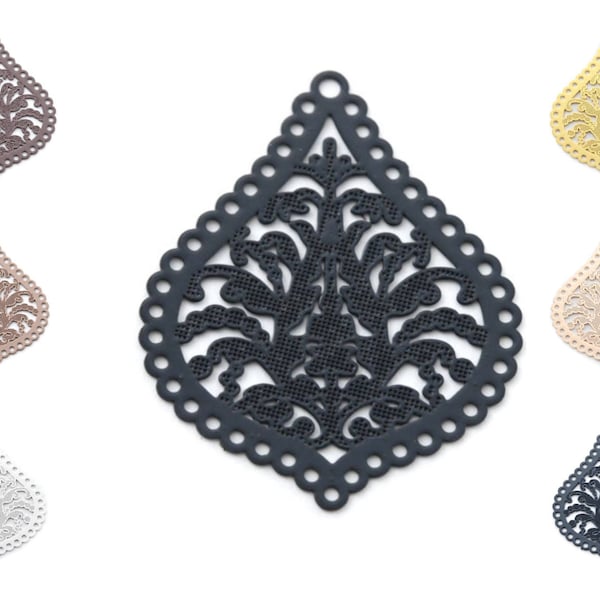 Print / Pendant / charm filigree (watermark) pointed drop 22x25 mm (brown, beige, black, silver, dark blue, rose gold or gold)