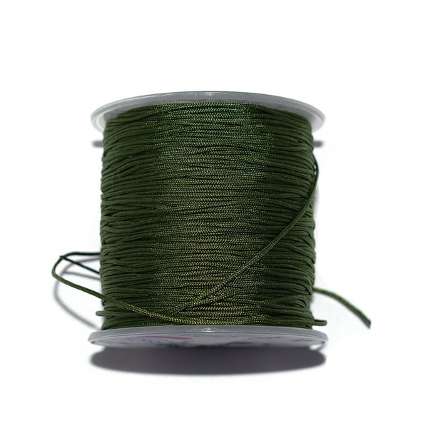 20, 50 ou 100 mètres fil nylon tressé 1mm (fil de jade) vert olive (idéal pour macramé ou renforcement tissage de perles)