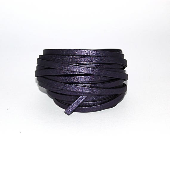 Flat leather cord - navy blue