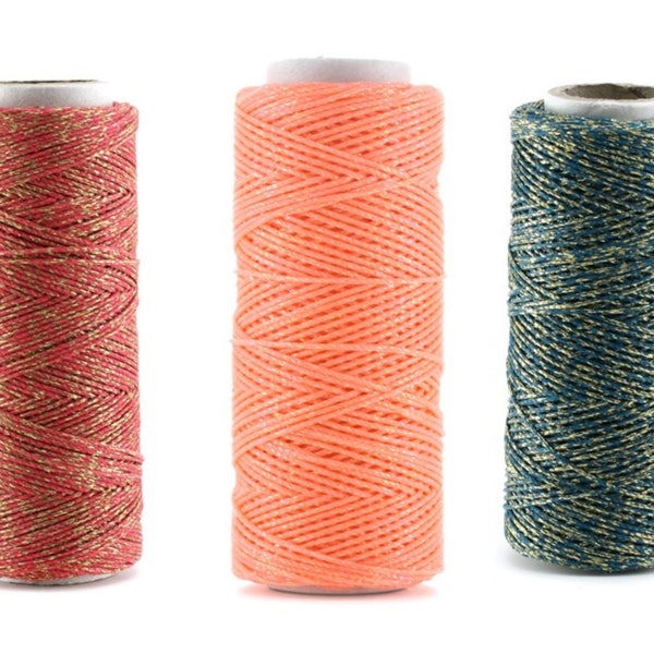 10 m of waxed cotton metallic (red, orange or oil green (+ small silver or gold threads) 1mm