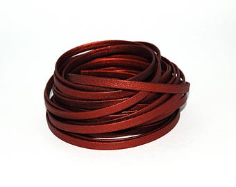 20/50/100 cm flat metallized leather dark red matte burgundy 5 mm - Ref: 2663