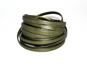 20/50/100 cm flat metallized leather matte green 5 mm - Ref: 2666