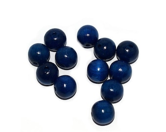 50, 100, 200 perles bois rond 6 mm - 10 mm ou 12 mm  (traitée et vernies) bleu marine / foncé