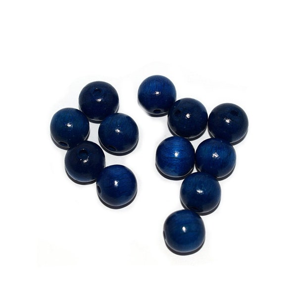 50, 100, 200 perles bois rond 6 mm - 10 mm ou 12 mm  (traitée et vernies) bleu marine / foncé