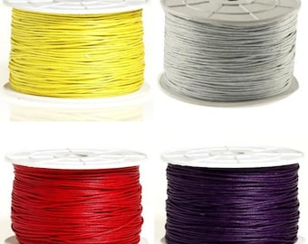 20 / 50 / 100 meters Waxed Cotton 1 mm Yellow - Grey - Red - Purple