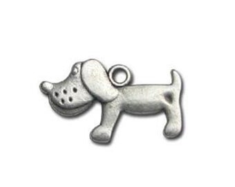 5, 10 or 20 Charm / dog pendant (profile, whole body) metal 23x15 mm silver