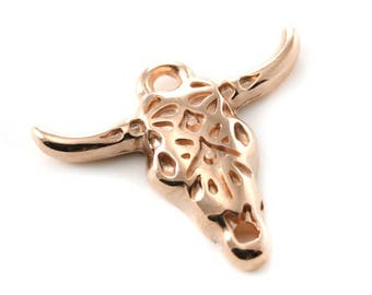 1 , 5 10 or 20 Pendant - charm Ox's head / bull metal pink gold (rose gold) 25x22 mm or 39x32 mm - Ref: 1387 / 1388