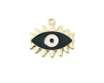 Mauvais oeil doré émaillé noir 23x18mm breloque, pendentif