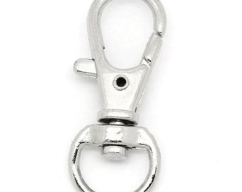 10, 20 ou 50  Porte-clef mousqueton argenté 32x11mm (porte-clé)