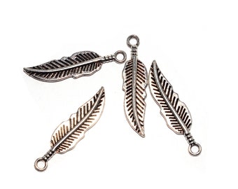 10 - 20 - 50 feather silver metal 30x6mm (charm, pendant, charms)