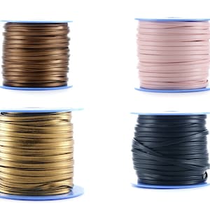 1, 2 or 5 meters of flat leather 3 x 2 mm pearlescent bronze, light pink, bronze, dark blue