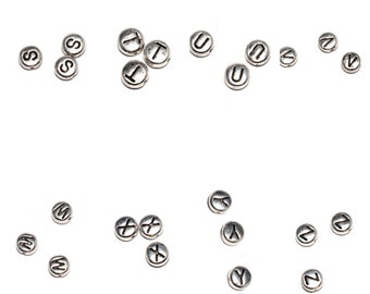20, 50 or 100 Round pearl flat alphabet silver metal writing black 7mm S T U V W X Y Z