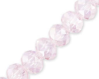 50, 100 ou 200  perles en verre facette ronde aplaties (potiron)  3x4mm trou 1 mm rose clair transparent