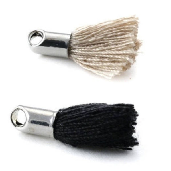 5 - 10 - 20 Pampille (pompon)  Coton + embout (argenté)  18mm  noir ou beige