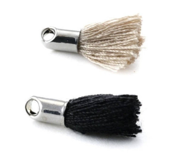 5 10 20 Pampille pompom Cotton tip silver 18mm black or beige image 1