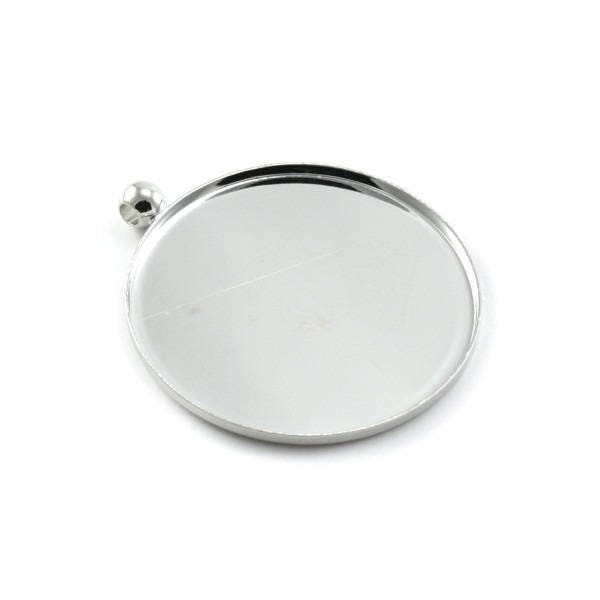 Support pendentif rebord métal rond argenté avec trou pour anneau 24 x 2 mm pour cabochon, crystal rock, pastille etc. - Ref : 1444