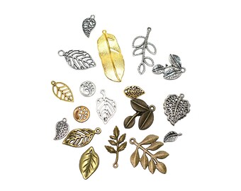 20, 50 - 100 Assortiment breloques /pendentifs thème feuilles / nature  mix couleur /argenté( lot Pendentif / breloque)