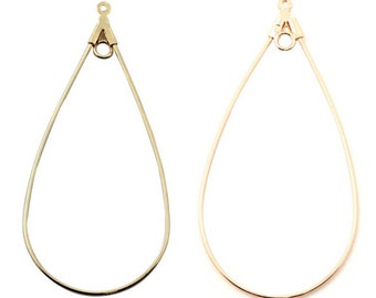 2, 10 or 20 oval hoop earrings + gold brass or rose gold metal hole 26x52mm (1, 5 or 10 pairs)