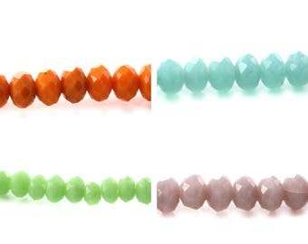 20 - 50 - 100 glass beads flattened facets 3x4mm orange, apple green, vintage pink or water green