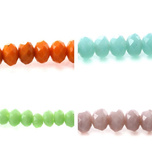 20 - 50 - 100  perles en verre facettes aplaties 3x4mm orange, vert pomme, vintage rose ou vert d'eau