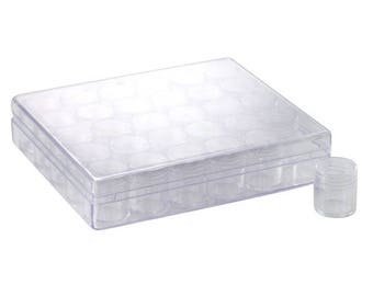 Storage box with 30 solid transparent plexiglass round boxes 160x135x34mm (ideal for storing beads)