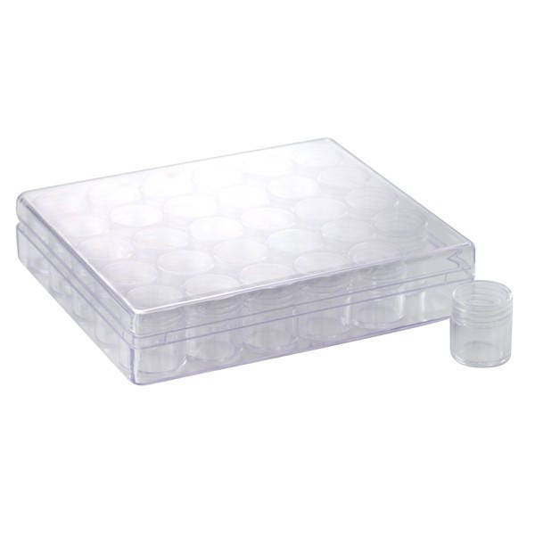 Boite de rangement avec 30 boites rondes plexiglas transparente solide 160x135x34mm  (idéal pour rangement de perles)