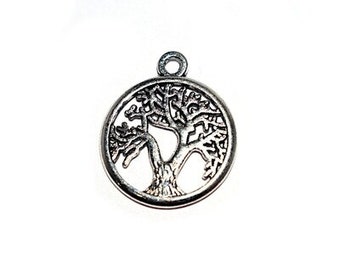 20 - 50 - 100 round pendant / charm tree of life 18x15mm 15mm silver metal zamac