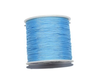 20, 50 ou 100 mètres fil nylon tressé 0,8mm (fil de jade) bleu clair (idéal pour macramé ou renforcement tissage de perles)