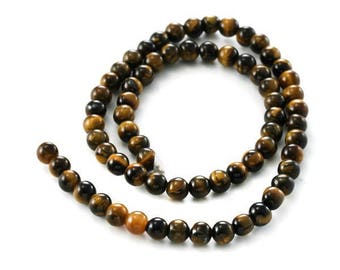 20 , 50, 100 ou 200  perles  rondes naturelle "oeil de tigre" marron, orange jaune  4 , 6 mm ou 8 mm