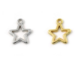 5 - 10 - 20 hollow star / empty silver or gold metal 14 mm (small pendant, charm)