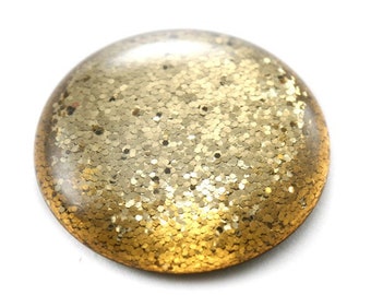 5, 10 ou 20 cabochon rond Polaris 12 mm / 24mm glitter (pialleté) beige et doré brillant