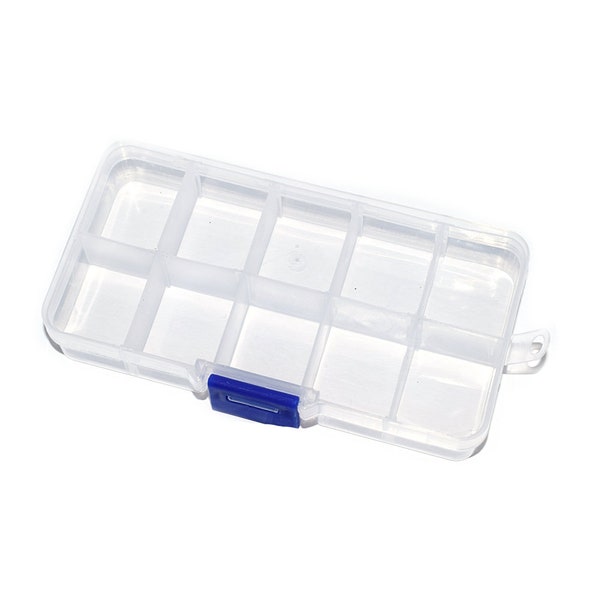 5, 10 or 20 Transparent storage box 10 compartments 7x12cm (ideal for storing beads, buttons, fishing, etc.)