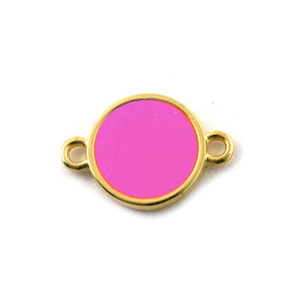 1 -  5 - 10  Connecteur rond vitrail rose fuchsia transparent 12 mm ou 19 mm métal doré (petit pendentif - charm - breloque 2 trous)