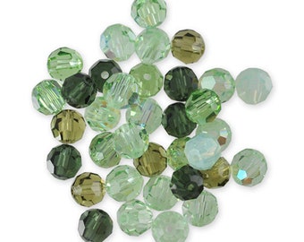 20, 50 or 100 assortment faceted pearl Swarovski 4 mm camaieu / gradient green (light, dark, erinite, peridot, turmaline, etc.)