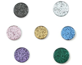 2 - 5 - 10 Cabochon flat 15mm round glitter (glitter, glossy iridescent) silver, black, pink, golden, blue, green, purple