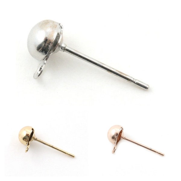 2, 10 ou 20  boucles d'oreilles tige perceuse demi boule  5 mm + anneau  argenté, doré ou or rose/rose gold (soit 1, 5 ou 10 paires)