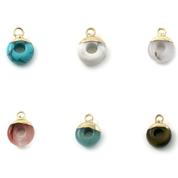 1 - 5 - 10 Charm donut semi-precious stone golden metal 10mm aventurine / howlite / quartz / turquoise / tiger's eye / coral