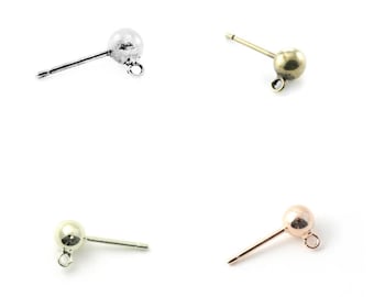 2, 5 ou 10 boucles d'oreilles tige perceuse  boules 5 mm + anneau  argenté, bronze, doré clair ou or rose/rose gold (soit 1, 5 ou 10 paires)