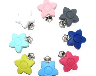 Food silicone nipple attachment star / blue, white or light pink flower (manufacture pacifier fastener) European standards / CE, NF-71