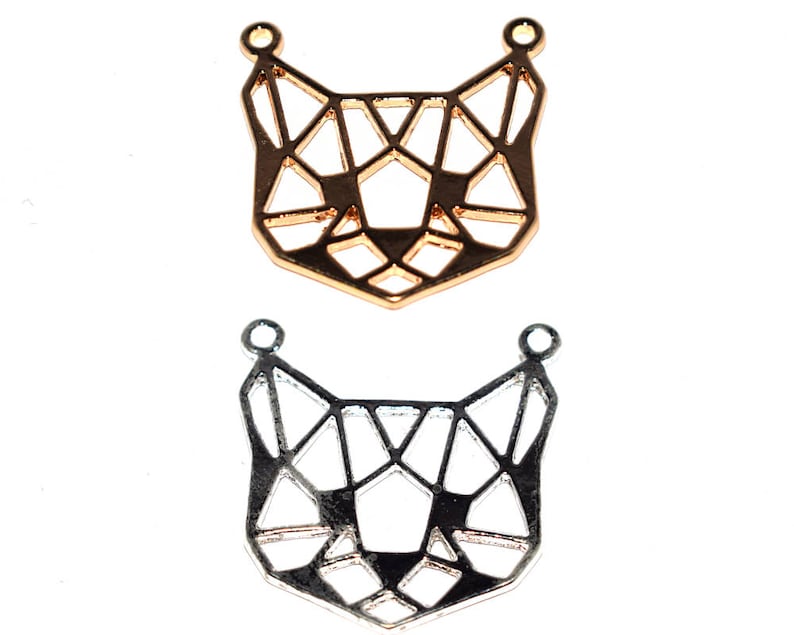 5 10 or 20 Breloque pendant Silver origami cathead gold 26x24 mm 2791 2793