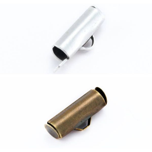 Lot de 10 Pince (griffe, embout) lacet métal tube 10x4mm pour tissage de perles (miyuki delica, fermoir) argenté ou bronze - Ref: 223 - 224